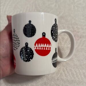 Starbucks White Mug with Red and Black Christmas ornaments